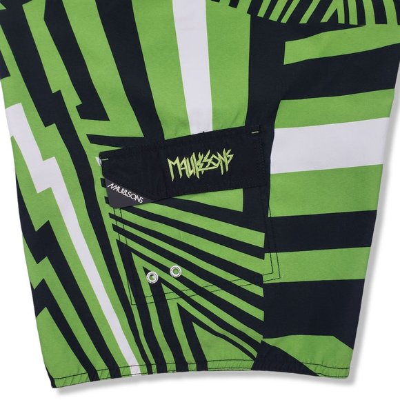 Maui and Sons Mens Surf Board Shorts Green Black Geo Print Size 34 - Picture 7 of 13